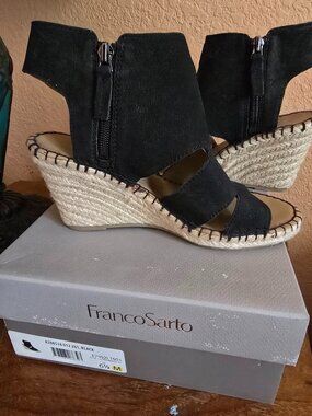 Franco Sarto Black Nola Espadrille Wedge Sandals Size 6.5